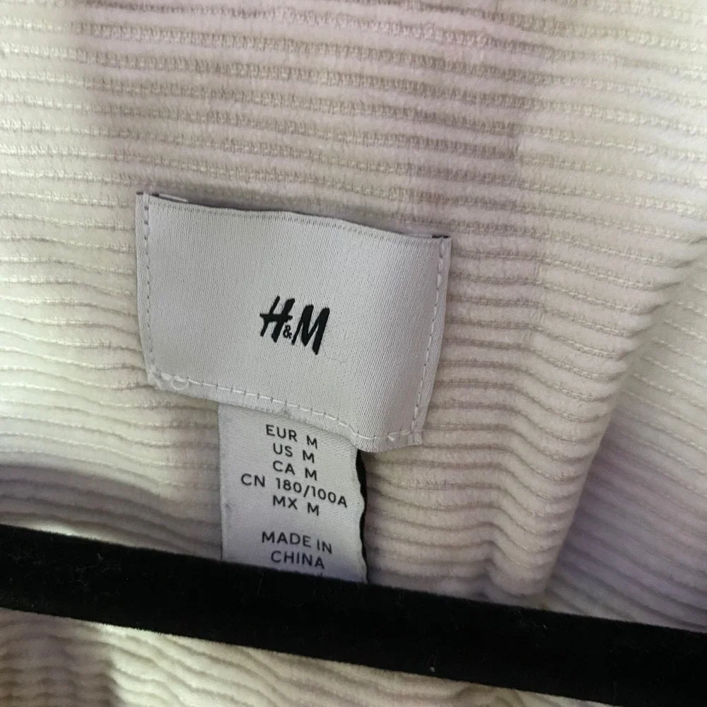 H&M Corduroy Zip Up Shirt Jacket Mens Medium Cream Off White Workwear Shacket